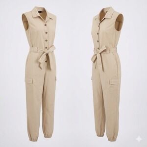 Pretty Little Thing Jumpsuit Women Size 0 Beige Festival Party Coachella